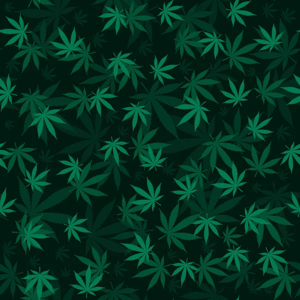 Cannabislöv Sömlöst mönster Medicinsk Marijuana textur 3D effekt mörk vektor bakgrund tyg textil omslagspapper — Stock vektor