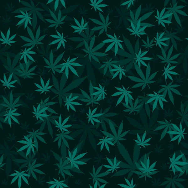 Cannabis daun Seamless pola Tekstur Marijuana medis Efek 3d vektor gelap Latar belakang kain kain kertas pembungkus - Stok Vektor