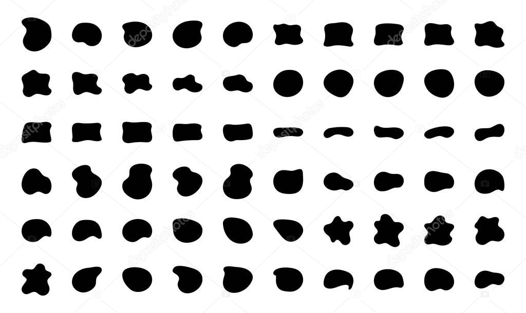 Blob shapes vector set. Organic abstract splodge elemets monochrome collection. Inkblot simple silhouette