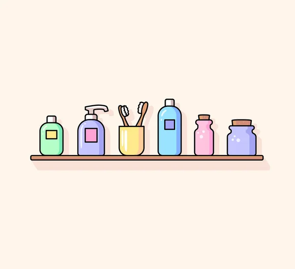 Badkamer accessoires vector icon set Persoonlijke hygiëne benodigdheden Platte lijn overzicht trendy kleur ontwerp Sanitaire zorg borden — Stockvector