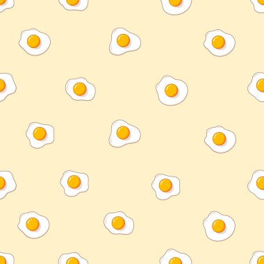 Kızarmış yumurta pürüzsüz desen. Sarı arkaplanda izole edilmiş tekstil ambalaj kağıdı vektörü çizimi için basit tasarım