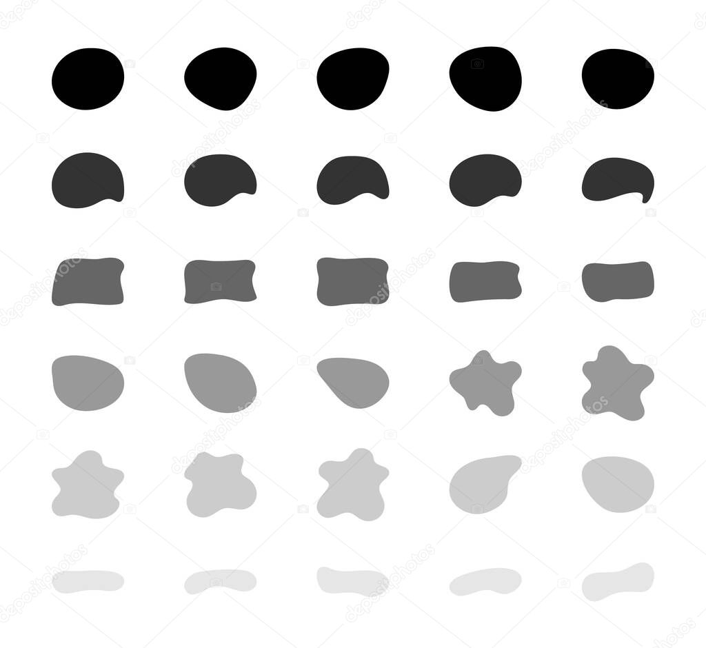 Blob shapes vector set. Organic abstract splodge elemets collection. Inkblot simple silhouette. Black and white monochrome minimal forms isolated on white background.