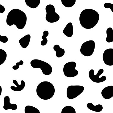 Sıvı lekesiz desen. Vektör organik şekiller, monokrom dokusu. Kumaş tekstil basit siyah beyaz arkaplan