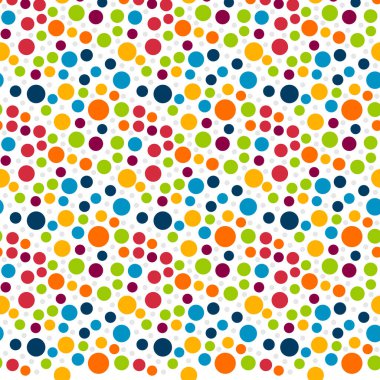 Polka Nokta Vektörü Kusursuz Desen. Benek dairesi kabarcık dokusu. Renkli soyut arkaplan tasarımı