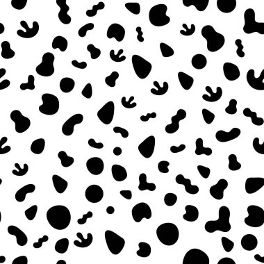 Sıvı lekesiz desen. Vektör organik şekiller tek renkli doku, kumaş tekstil, basit siyah beyaz arkaplan