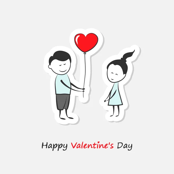 Junge verursacht Mädchens ein Ballon-Herz. Text Happy Valentines Day. — Stockvektor