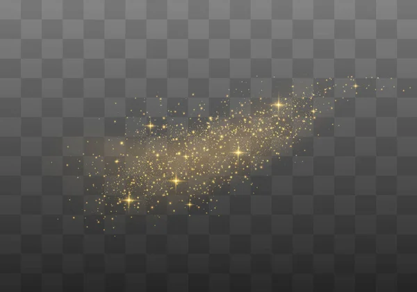 Chispas de polvo, estrellas doradas brillan luz especial. — Vector de stock