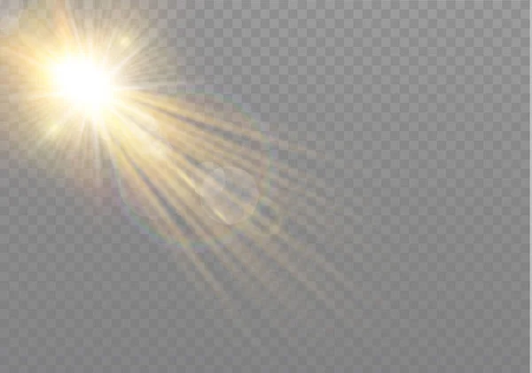 Lente solare effetto luce flash, raggio di sole. — Vettoriale Stock
