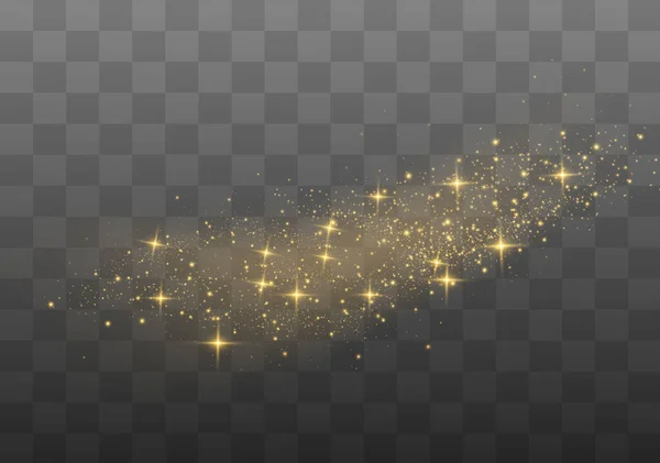Staubfunken, goldene Sterne erstrahlen in besonderem Licht. — Stockvektor