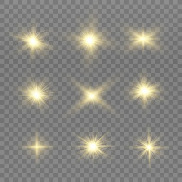 As estrelas douradas brilham com luz especial. —  Vetores de Stock