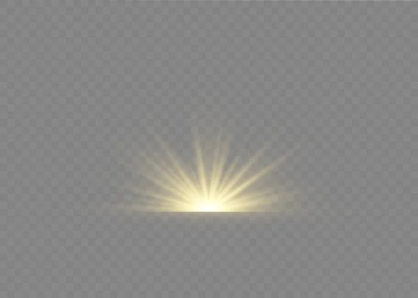 Licht effect explosie zon, glitter vonk flits. — Stockvector