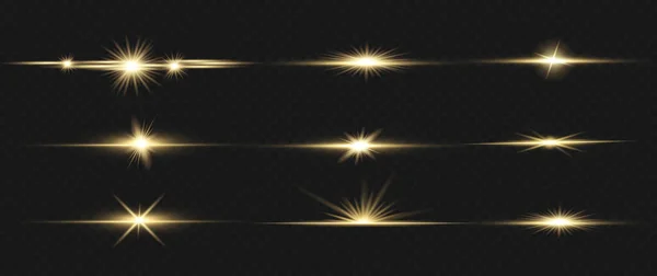 Rayons laser, rayons lumineux horizontaux, ligne jaune. — Image vectorielle