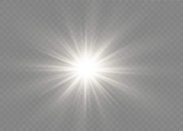 Schijnende zon, heldere flitsster, wit licht. — Stockvector
