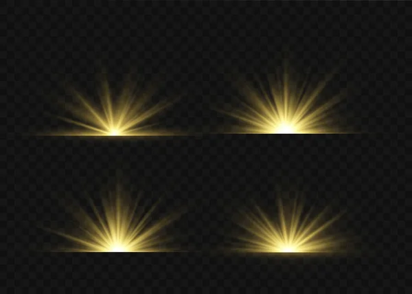 Licht effect explosie zon, glitter vonk flits. — Stockvector