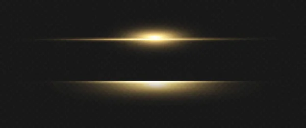 Laser beams, horizontal light rays, yellow line. — Stock Vector