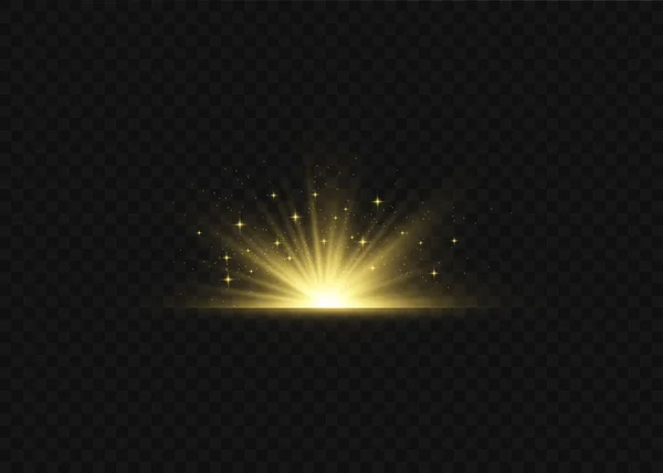 Licht effect explosie zon, glitter vonk flits. — Stockvector