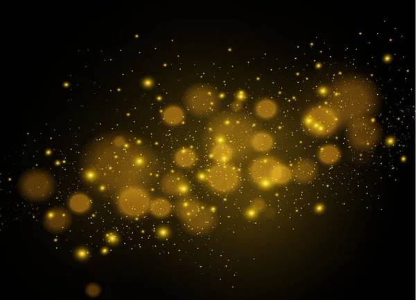 Staubfunken, goldene Sterne erstrahlen in besonderem Licht. — Stockvektor