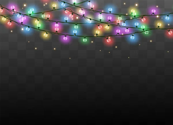 Luzes de Natal, conjunto de xmas guirlanda brilhante. — Vetor de Stock