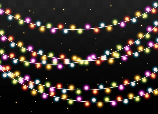 Karácsonyi fények, karácsonyfüzér díszlet. — Stock Vector