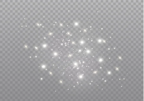 Chispas de polvo, estrellas doradas brillan luz especial. — Vector de stock