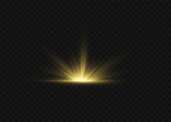 Licht effect explosie zon, glitter vonk flits. — Stockvector