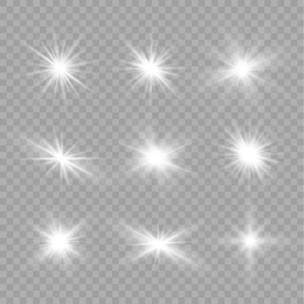 Shining sun, bright flash star, white light. — Stock Vector