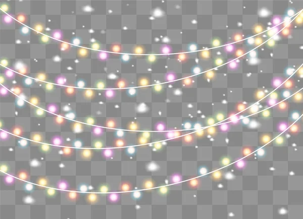 Luces de Navidad, conjunto de guirnalda brillante de Navidad. — Vector de stock