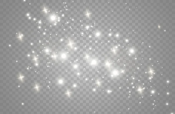 Σπινθήρες σκόνης, χρυσά αστέρια λάμπουν ειδικό φως. — Διανυσματικό Αρχείο