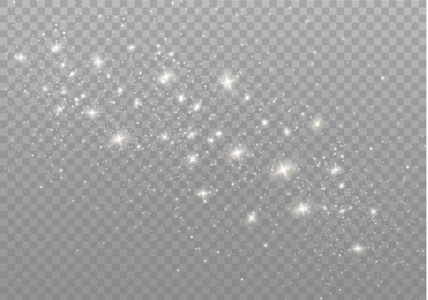 Faíscas de poeira, estrelas douradas brilham luz especial. — Vetor de Stock