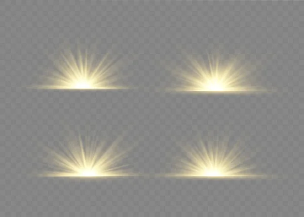 Licht effect explosie zon, glitter vonk flits. — Stockvector