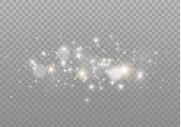 Chispas de polvo, estrellas doradas brillan luz especial. — Vector de stock