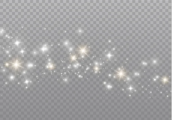Σπινθήρες σκόνης, χρυσά αστέρια λάμπουν ειδικό φως. — Διανυσματικό Αρχείο