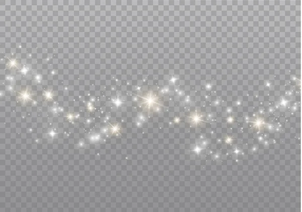 Por szikrák, arany csillagok ragyognak különleges fény. — Stock Vector
