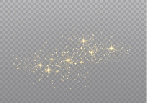 Yellow sparks, golden dust shine special light. — Stock Vector