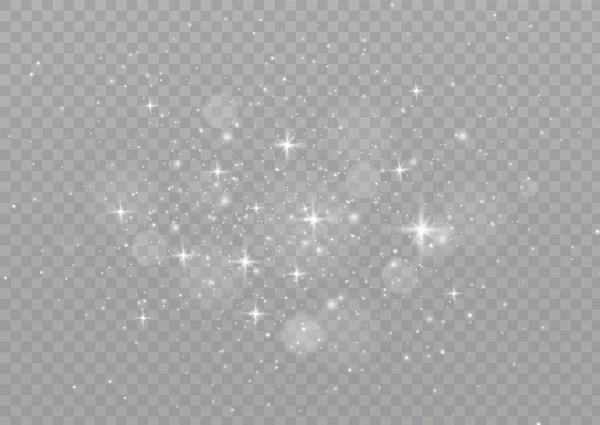 Chispas de polvo, estrellas doradas brillan luz especial. — Vector de stock