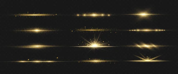 Лазерные лучи, горизонтальные световые лучи, желтая линия. — стоковый вектор