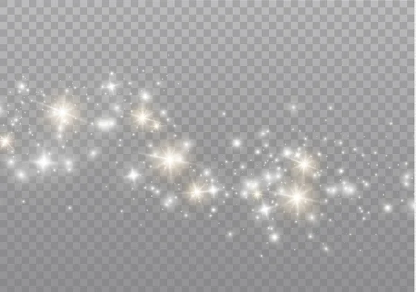 Por szikrák, arany csillagok ragyognak különleges fény. — Stock Vector