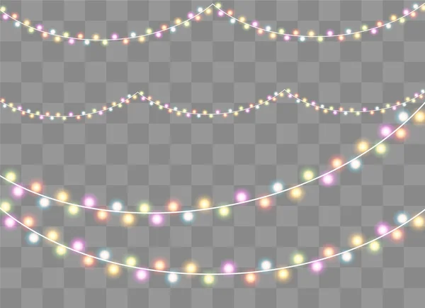 Luces de Navidad, conjunto de guirnalda brillante de Navidad. — Vector de stock