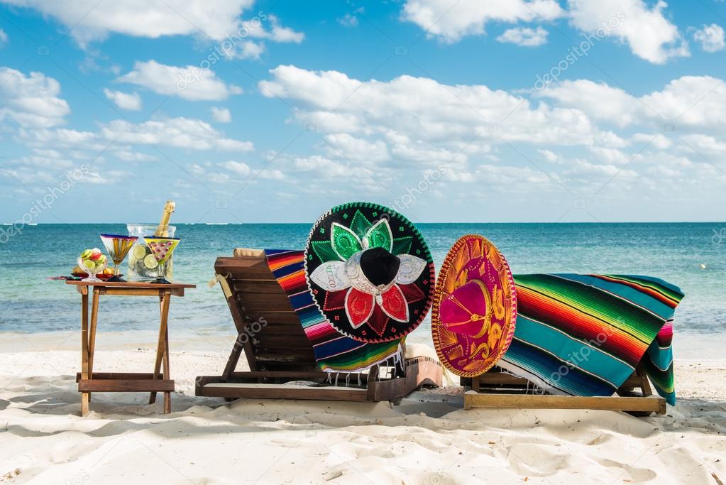 Lazy vacations on the beach by the caribbean sea. Relax outdoors. Travel background for Mexico.