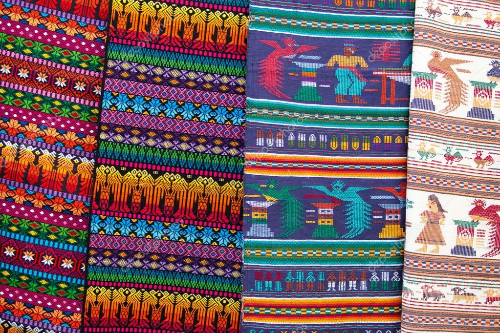 Colorful Mexican blankets souvenirs for sale at market, Latin America