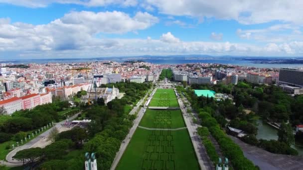 Lisbonne Parc Eduardo VII prise de vue aérienne — Video