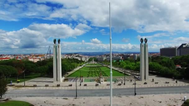 Eduardo VII Park Lizbon havadan çekim — Stok video