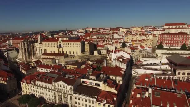 Kolumn av Pedro Iv i Rossiotorget på morgonen Lissabon — Stockvideo