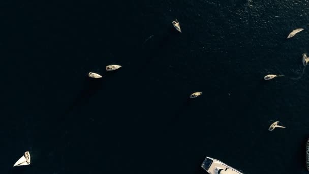 Yachts on water aerial view from above — Stock Video