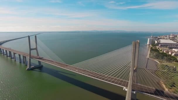 Васко de гама міст пташиного польоту Лісабону Португалії — стокове відео