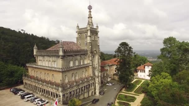 Замок Буссако и вид на парк с воздуха — стоковое видео