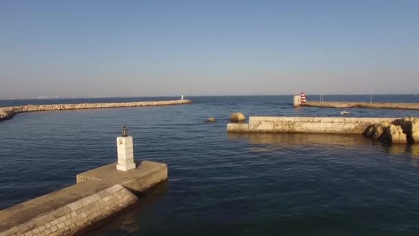 Haven en Fort Lagos, Algarve, Portugal-luchtfoto — Stockvideo