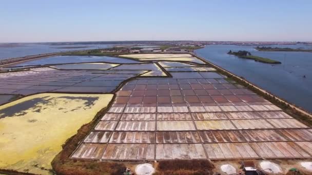 Historische zoutpannen in Aveiro, Portugal-luchtfoto — Stockvideo