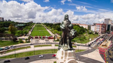 Lizbon Marquis Pombal havadan çekim dron