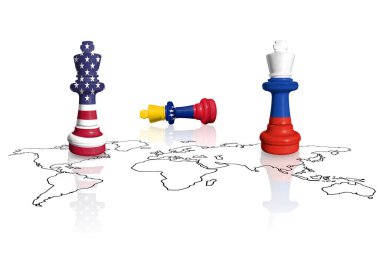 Satranç, ABD, Venezuela ve Rusya bayraklarından yapılmıştır.